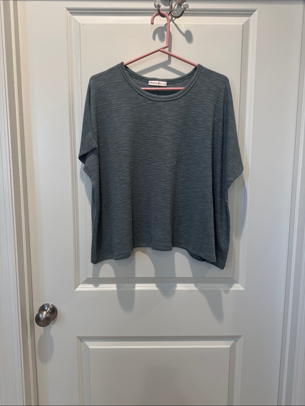 Zenana Outfitters Green-Charcoal Gray Short Sleeve Boxy Crewneck Top